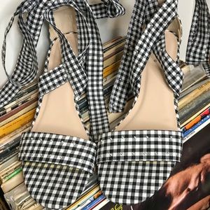 Studded Gingham Tie up Heels